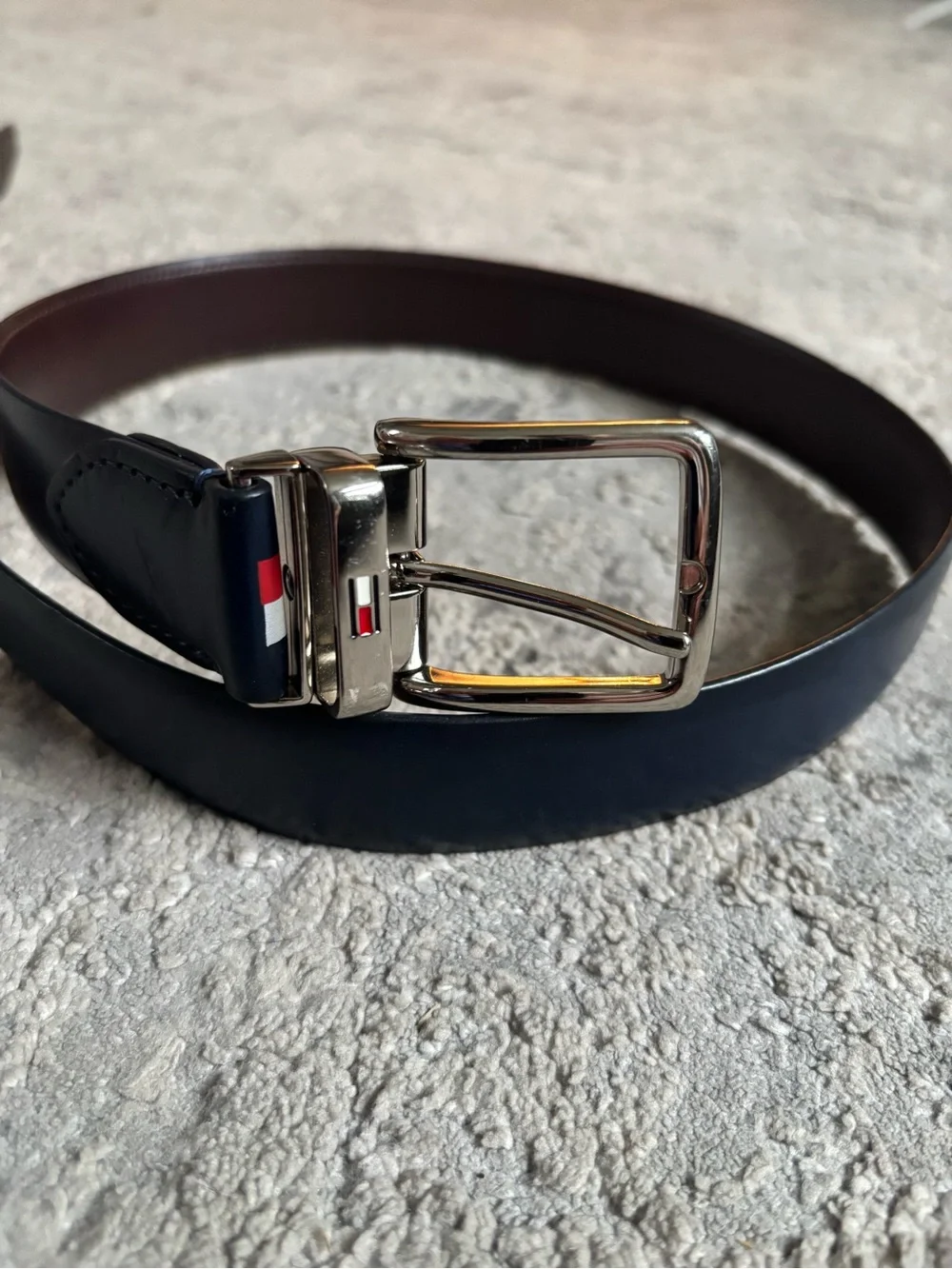 Tommy Hilfiger Navy and Brown Reversible Leather Dress Belt